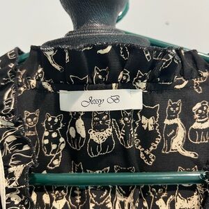 Black Cat Print Midi Dress
